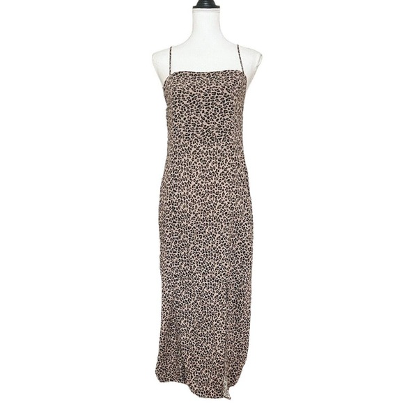Topshop Dresses & Skirts - Topshop NWOT Animal Print Leopard Midi Slip Dress Sheath Strappy Sz 8 Front Slit